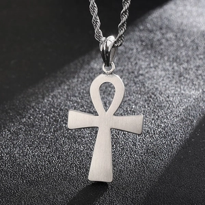 Vintage 316L stainless steel Ankh cross pendant necklace with a punk snake texture design