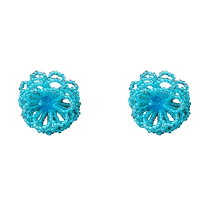 Elegant blue woven crystal bead flower stud earrings for women on a white background
