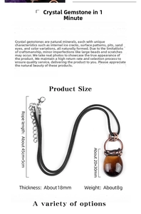 Detailed view of teardrop tiger eye stone pendant dimensions with bronze metal link