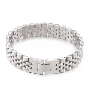 Minimalist silver stainless steel watch strap bracelet with classic folding clasp