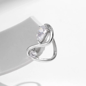 S925 sterling silver S-shaped ring with pear-cut and round sparkling cubic zirconia