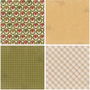 Retro Christmas scrapbooking paper collection featuring wreaths, dots, and plaid patterns