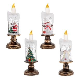 Set of 4 vintage LED Christmas candle lanterns with Santa, Snowman, and Tree globes