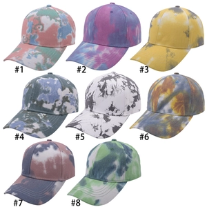 Tie-dye cotton baseball caps in multiple colors featuring 6-panel design and curved brim