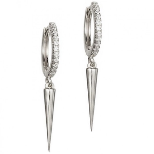 Silver spike drop earrings featuring pave-set cubic zirconia in a punk-inspired design