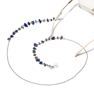 Detail of lapis lazuli stones and silver alloy chain with anti-slip silicone loops