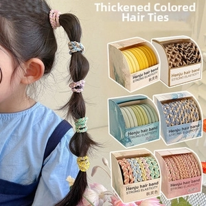 Detailed view of elastic hair bands in Morandi colors with high stretch nylon material