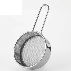 304 stainless steel mini flour sieve with 40 mesh fine net and long hook handle