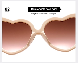 Macro shot of comfortable ergonomic nose pads on heart-shaped oversized sunglasses