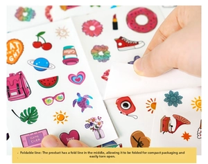 Close-up of peeling a waterproof cartoon sticker showing material quality and thickness