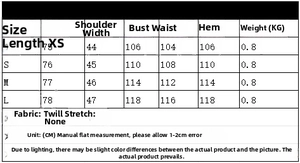 Size chart for linen blend blazer showing chest and shoulder measurements in centimeters