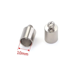 Detail showing 10mm stainless steel cord end caps for jewelry making in silver