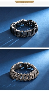 Macro shot of 316L stainless steel bracelet with vintage pattern and secure clasp