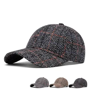 Classic plaid tweed baseball cap for men and women in various grey and khaki color options