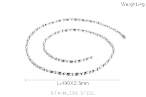 Macro detail of a 490mm x 2.5mm stainless steel bead chain necklace weighing 4g