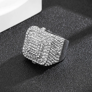 Men's hip hop square ring featuring micro-pave cubic zirconia on silver plating