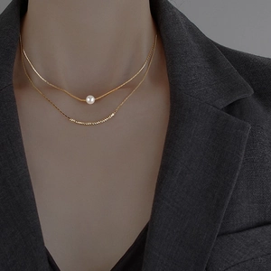 Double Layer Necklace Copper Artificial Baroque Pearl Geometric Clavicle Chain Fashion Jewelry For Women Elegant