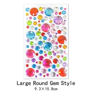 Detail showing colorful round 3D crystal gem stickers in various sizes and vibrant colors