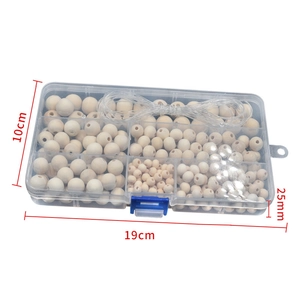 DIY unfinished wood bead set in transparent plastic organizer box with elastic string