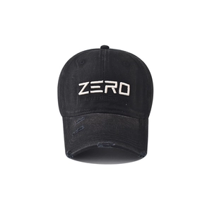 Macro detail of high-quality 3D ZERO embroidery on black cotton baseball cap