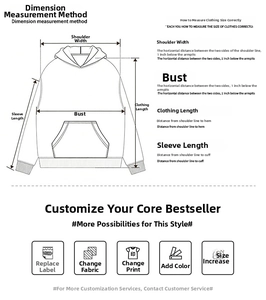 Detailed size chart for hooded vest showing shoulder, bust, and length measurements