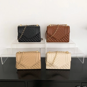 Minimalist quilted crossbody bags with chain straps in black brown khaki and cream white