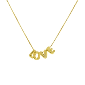 Polished 18k gold plated bubble LOVE letter pendant necklace with box chain for women