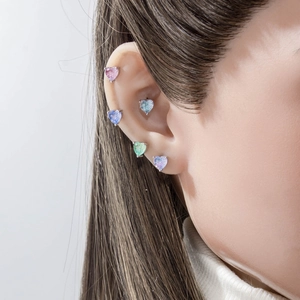 Sparkling gradient heart-shaped zircon ear studs with screw backs on silver base