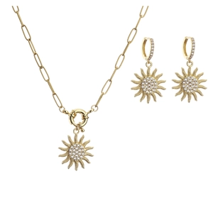 Détails de l'ensemble bijoux tournesol doré avec zircone et chaîne trombone