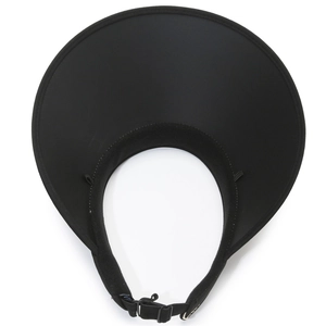 Women's foldable black wide brim sun visor hat with adjustable back strap for UV protection