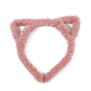 Cute pink plush cat ear headband made of soft faux fur for women and children