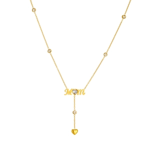 Collier MOM en or avec pierre en cœur et pendentif élégant à pompon pour femmes