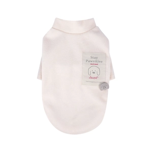 Cozy Japanese-style fleece dog base layer with Stay Pawsitive patch and button detail