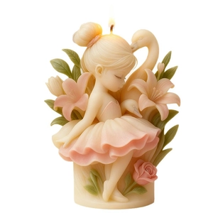 Ballet girl swan lily scented candle with pink tutu and rose base decoration