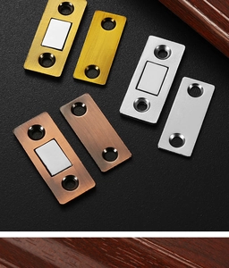 Detail view of magnetic door catches in gold, silver, and bronze for sliding wardrobes