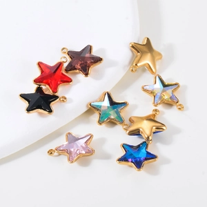 Star-shaped stainless steel charms with colorful glass crystals for DIY jewelry making