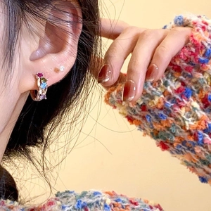Chic silver hoop earrings with multicolored cubic zirconia gemstones for women