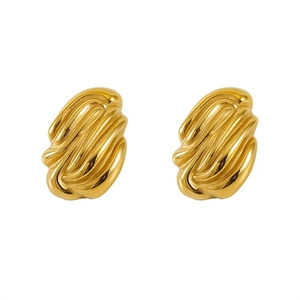 18K gold plated stainless steel stud earrings with irregular wavy texture for women