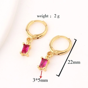 Details zu 22mm Gold-Ohrringen mit rechteckigen 3x5mm roten Zirkonia-Anhängern