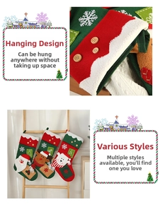Detail of Christmas stocking decorations with 3D Santa, Reindeer and Polar Bear patterns
