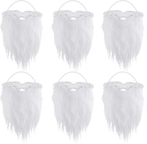 Set of 6 realistic white faux Santa Claus beards made of synthetic fibers for costumes