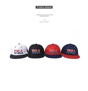 Detailed view of USA baseball caps in multiple colors with high-quality 3D embroidery