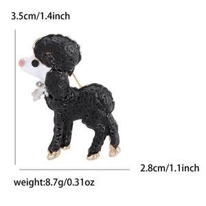Broche créative en forme de caniche noir émaillé avec détails dorés et cristal