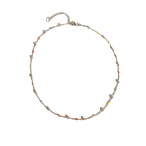 Minimalist stainless steel necklace with colorful beads and adjustable silver chain link