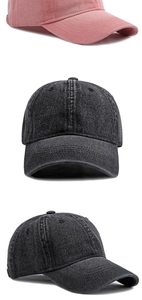 Macro detail of high-quality washed denim baseball cap featuring reinforced stitching