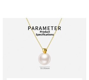 Detailed parameter view showing a 10.06mm white pearl pendant on a gold box chain necklace