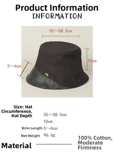 Size chart for the cotton fisherman hat with leather brim and detailed specifications