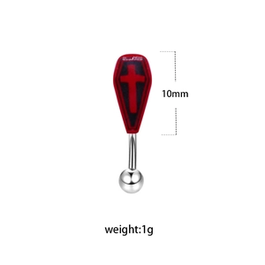 Punk hip-hop red coffin eyebrow piercing with black cross and stainless steel ball