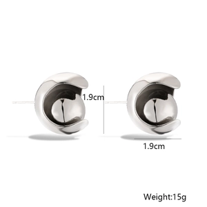 Pendientes de bola geométrica minimalistas en cobre con baño de plata brillante