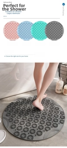 Détail des tapis de bain circulaires en TPE 55x55cm en quatre coloris doux